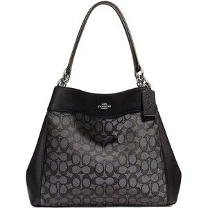 Euc Coach Lexy Black Jacquard & Leather Shoulder Bag Purse